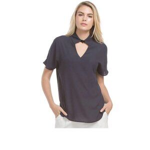 NWT AND-B Navy Blue Unique Collared Blouse Size XS